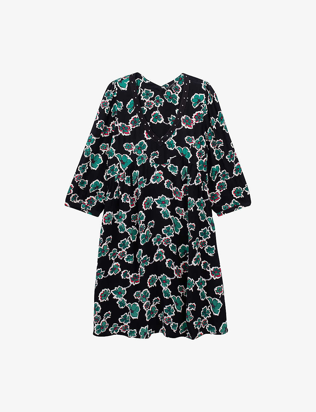 Ikks Womens Black Floral-print V-neck Woven Mini Dress