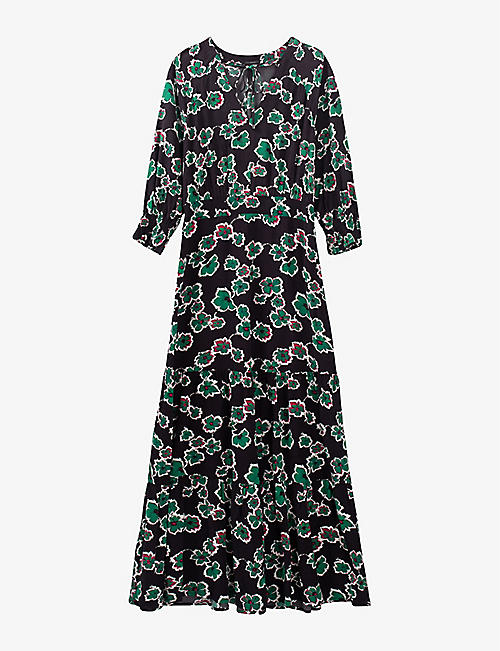 IKKS: Floral-print cut-out woven maxi dress