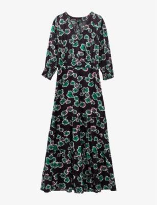 Ikks Womens Black Floral-print Cut-out Woven Maxi Dress