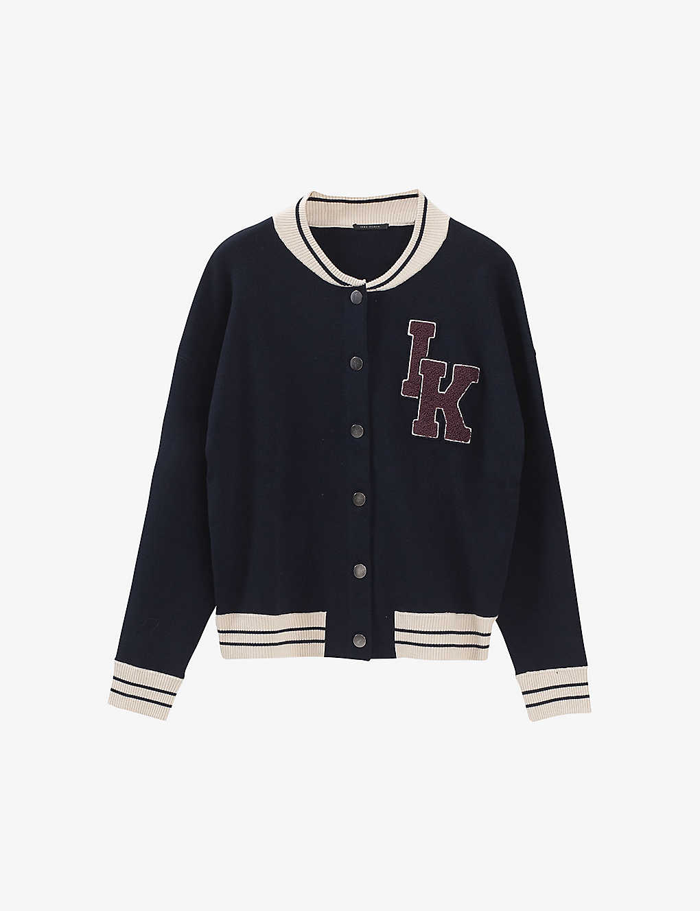 Ikks Womens Navy Logo-embroidered Stretch-knit Cardigan