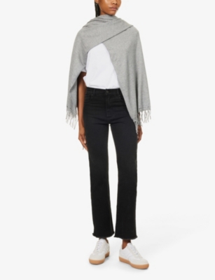 Shop Ikks Fringed-trim Studded Knitted Shawl In Grey