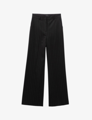 Ikks Womens Black Pin-stripe Wide-leg High-rise Stretch-woven Trousers