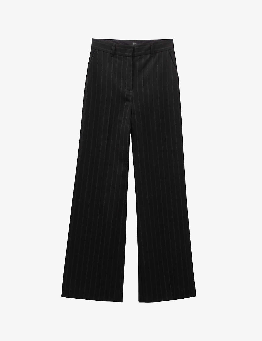 Ikks Womens Black Pin-stripe Wide-leg High-rise Stretch-woven Trousers