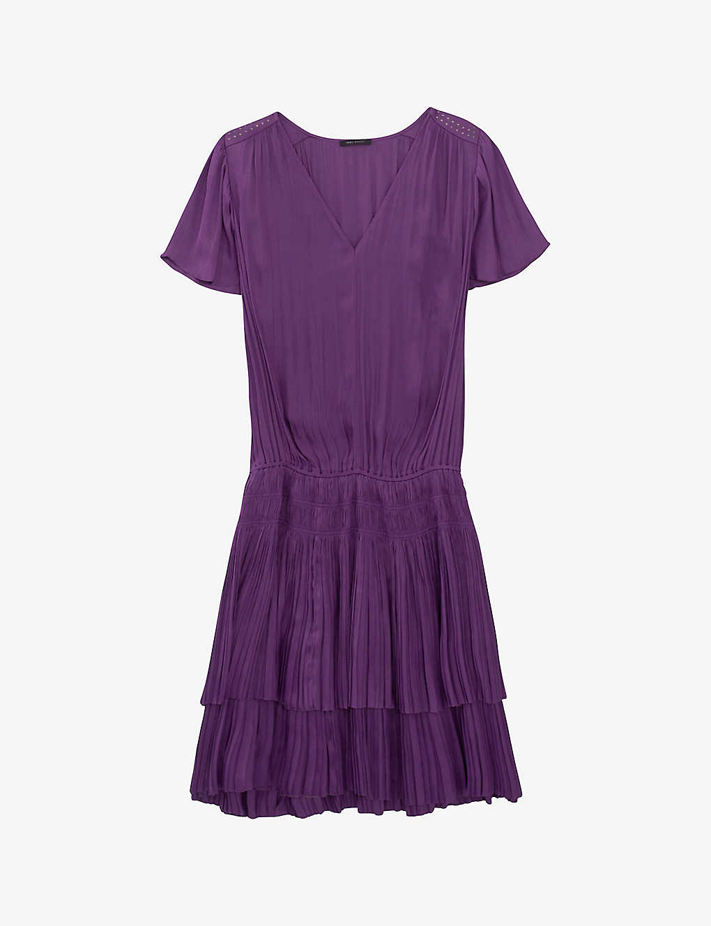Ikks Womens Purple Pleated V-neck Woven Mini Dress