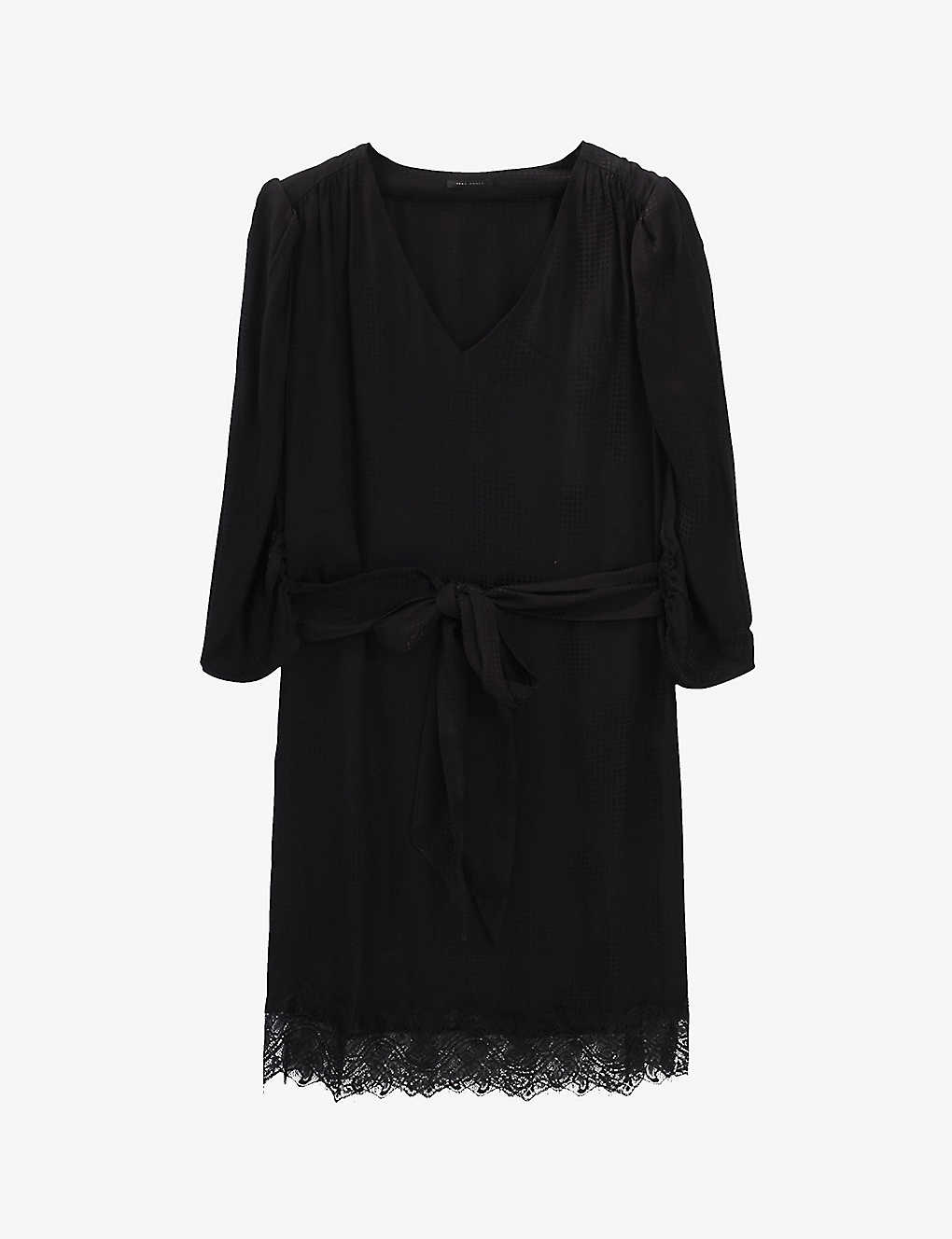 Ikks Womens Black Lace-trim Puffed-sleeve Woven Mini Dress