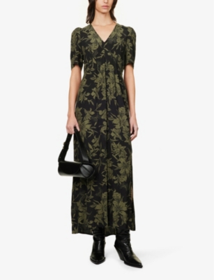Shop Ikks Women's Black Floral-print V-neckline Woven Maxi Dress