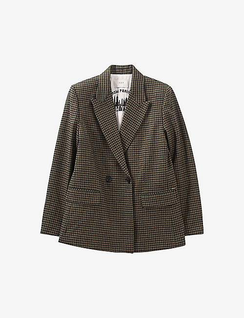 IKKS: Houndstooth-pattern peak-lapel wool-blend blazer