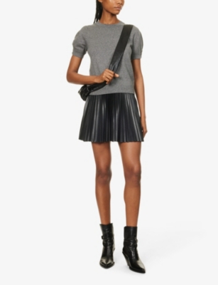 Shop Ikks Women's Black Pleated Faux-leather Mini Skirt
