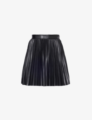 Ikks Womens Black Pleated Faux-leather Mini Skirt