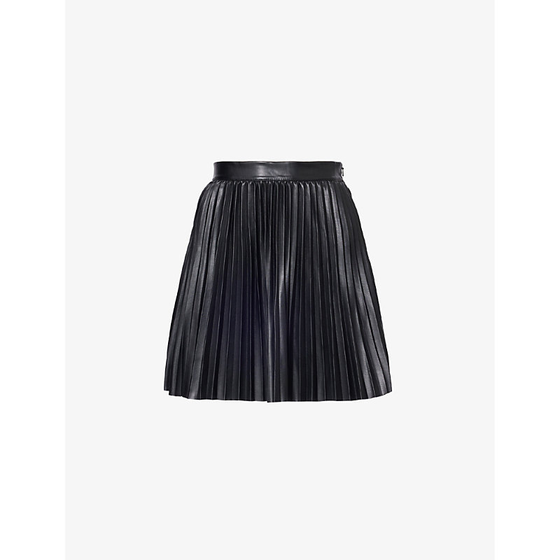Ikks Womens Black Pleated Faux-leather Mini Skirt
