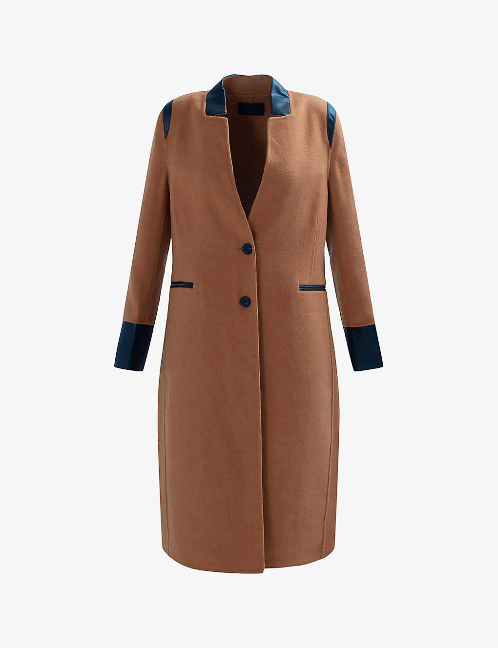 Ikks Womens Camel Sienna Contrast-trim Reverse-collar Wool-blend Coat