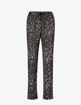 Ikks Womens Grey Leopard-print Straight-leg High-rise Woven Trousers
