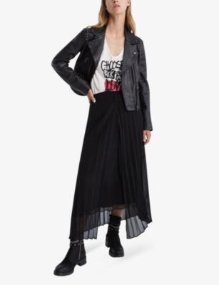 Shop Ikks Womens Black Pleated Asymmetric-woven Woven Maxi Skirt