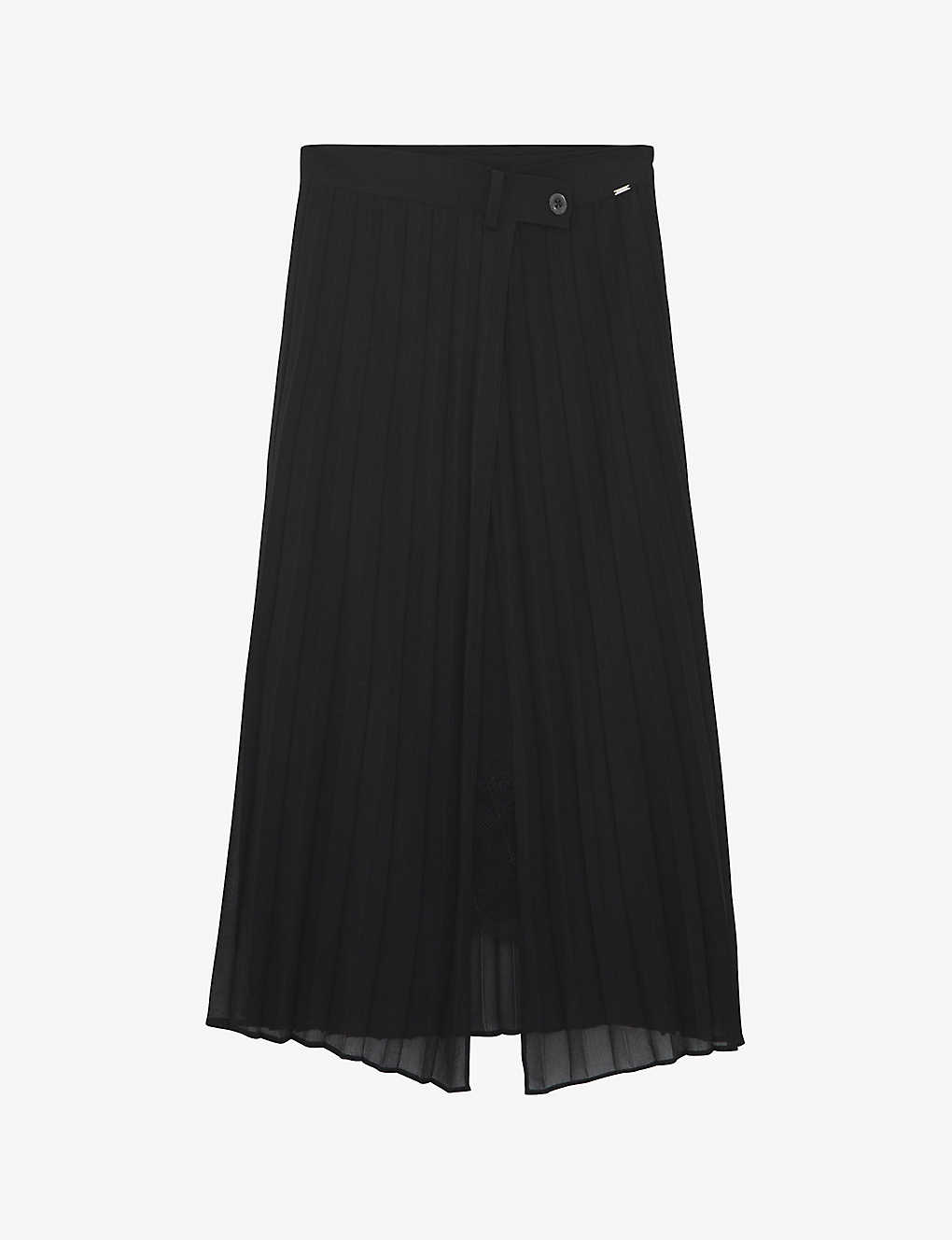 Ikks Womens Black Pleated Asymmetric-woven Woven Maxi Skirt