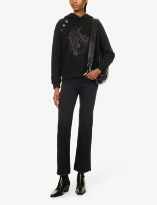 Shop Ikks Women's Black Faded-wash Brand-plaque Slim-leg High-rise Stretch-denim Jeans
