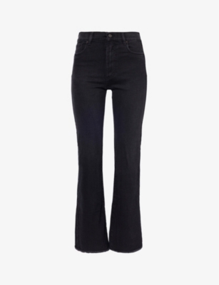 Ikks Womens Black Faded-wash Brand-plaque Slim-leg High-rise Stretch-denim Jeans