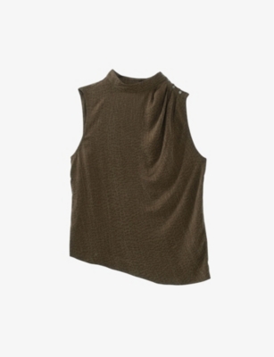 IKKS: Camouflage-pattern sliver-toned-hardware woven top