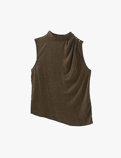 IKKS: Camouflage-pattern sliver-toned-hardware woven top