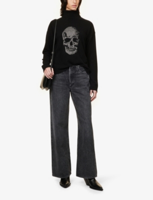 Shop Ikks Women's Black Skull-print Turtleneck Wool And Cashmere-blend Knitted Jumper