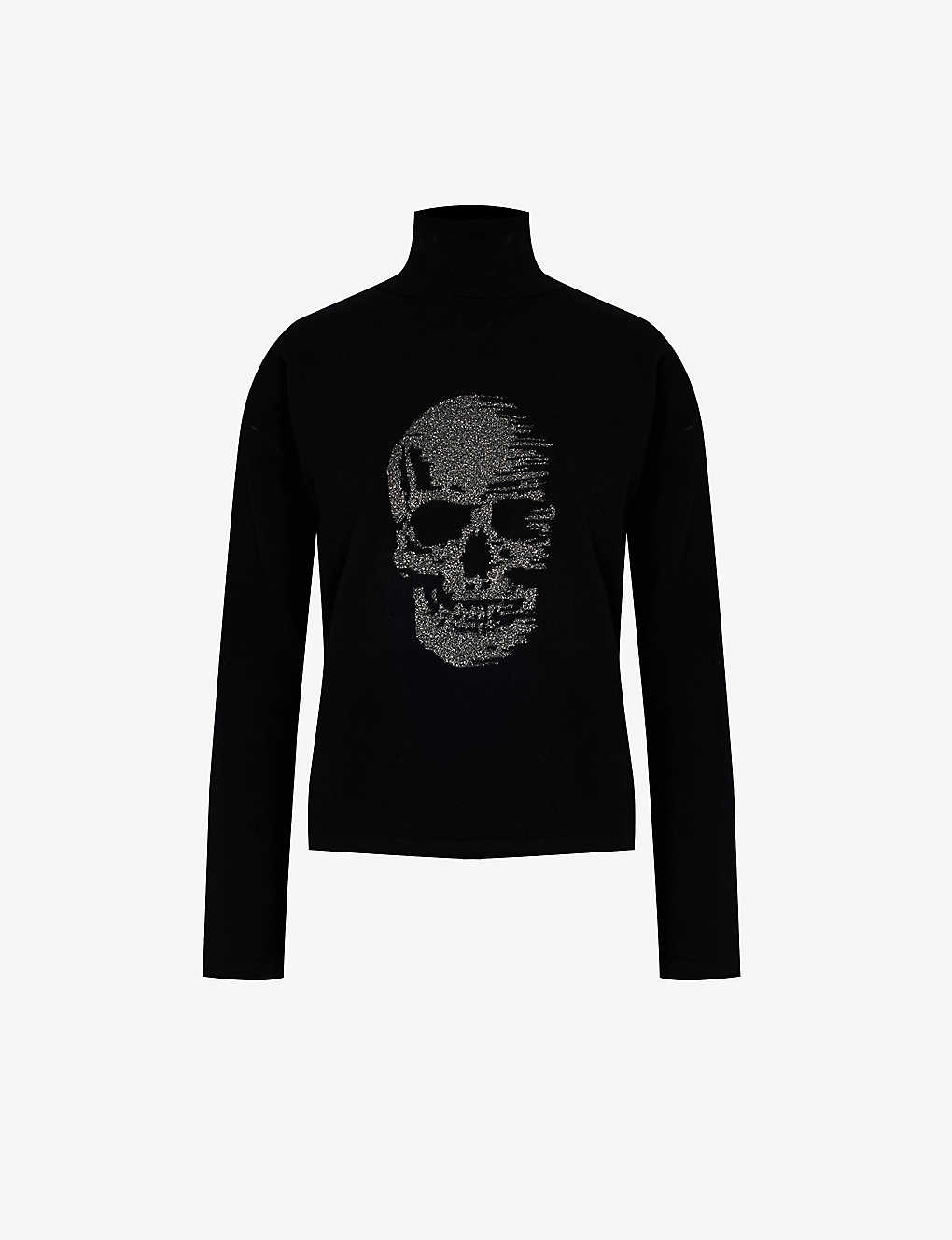 Ikks Womens Black Skull-print Turtleneck Wool And Cashmere-blend Knitted Jumper