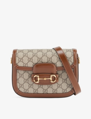 GUCCI 1955 Horsebit canvas and leather shoulder bag