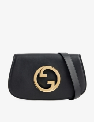 Shop Gucci Blondie Grained-leather Shoulder Bag In Black