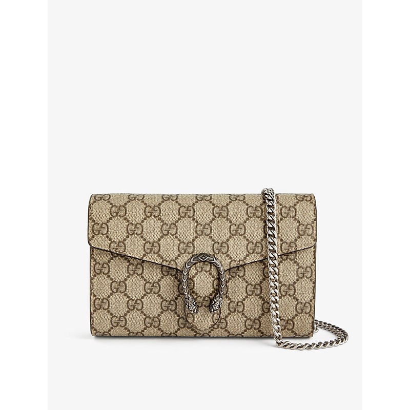 GUCCI GUCCI WOMEN'S B.EBONY/TAUPE DIONYSUS GG SUPREME CANVAS WALLET-ON-CHAIN