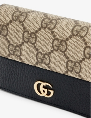 Gucci Marmont Canvas Wallet In Black/beige Ebony