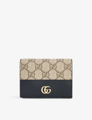 Gucci Marmont Canvas Wallet In Black/beige Ebony