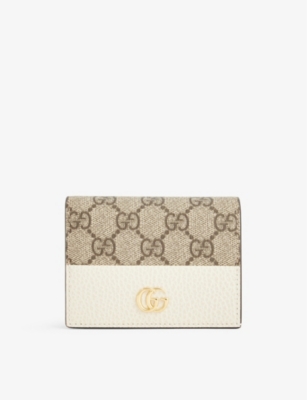 Gucci Gg Marmont Card Case Wallet In My.white/beige Ebony