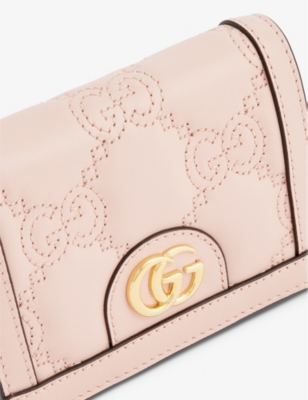 GG Matelassé card case wallet in light pink leather
