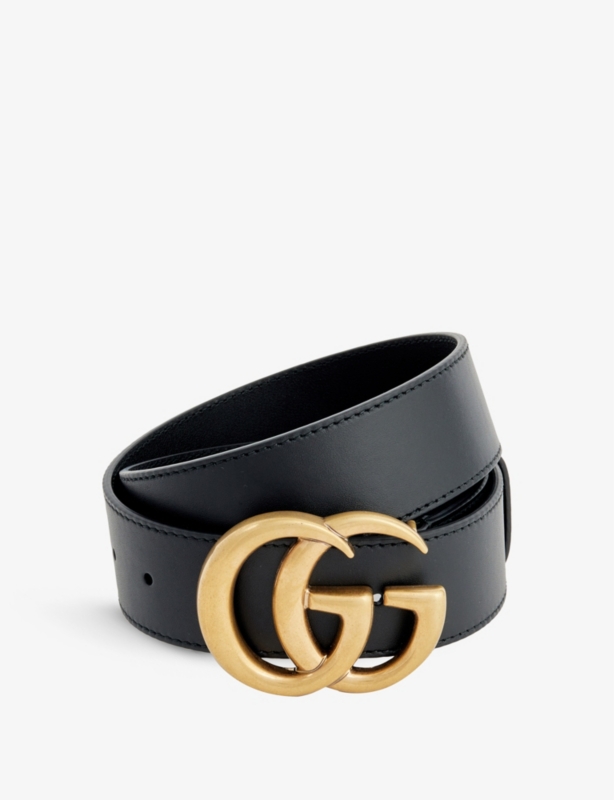 Logo-buckle wide leather belt