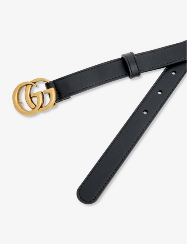 Logo-buckle small leather belt