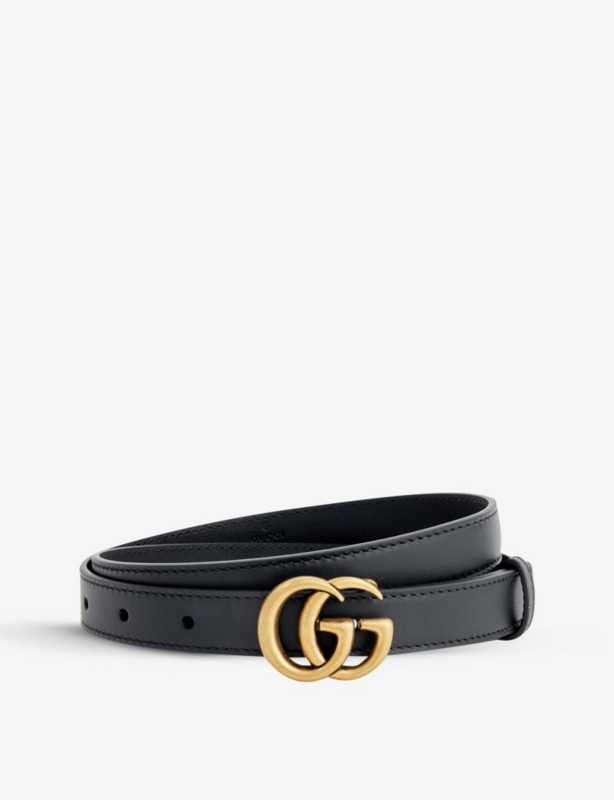Logo-buckle small leather belt