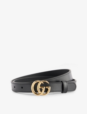 Gucci Width 2cm Leather Belt with Double G and White Crystals Buckle