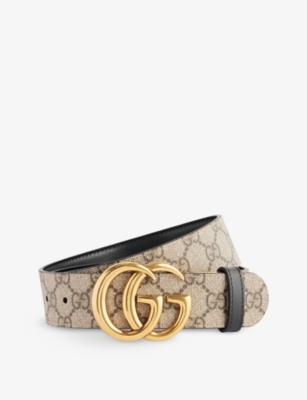 Reversible leather belt with Double G buckle