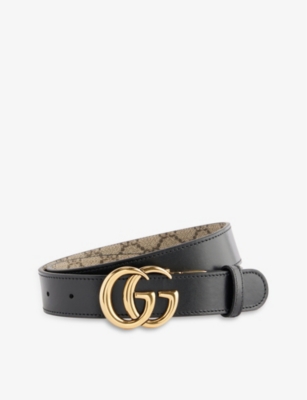 Gucci Womens Multi-coloured Double G Reversible Leather Belt In Be Ebony/nero