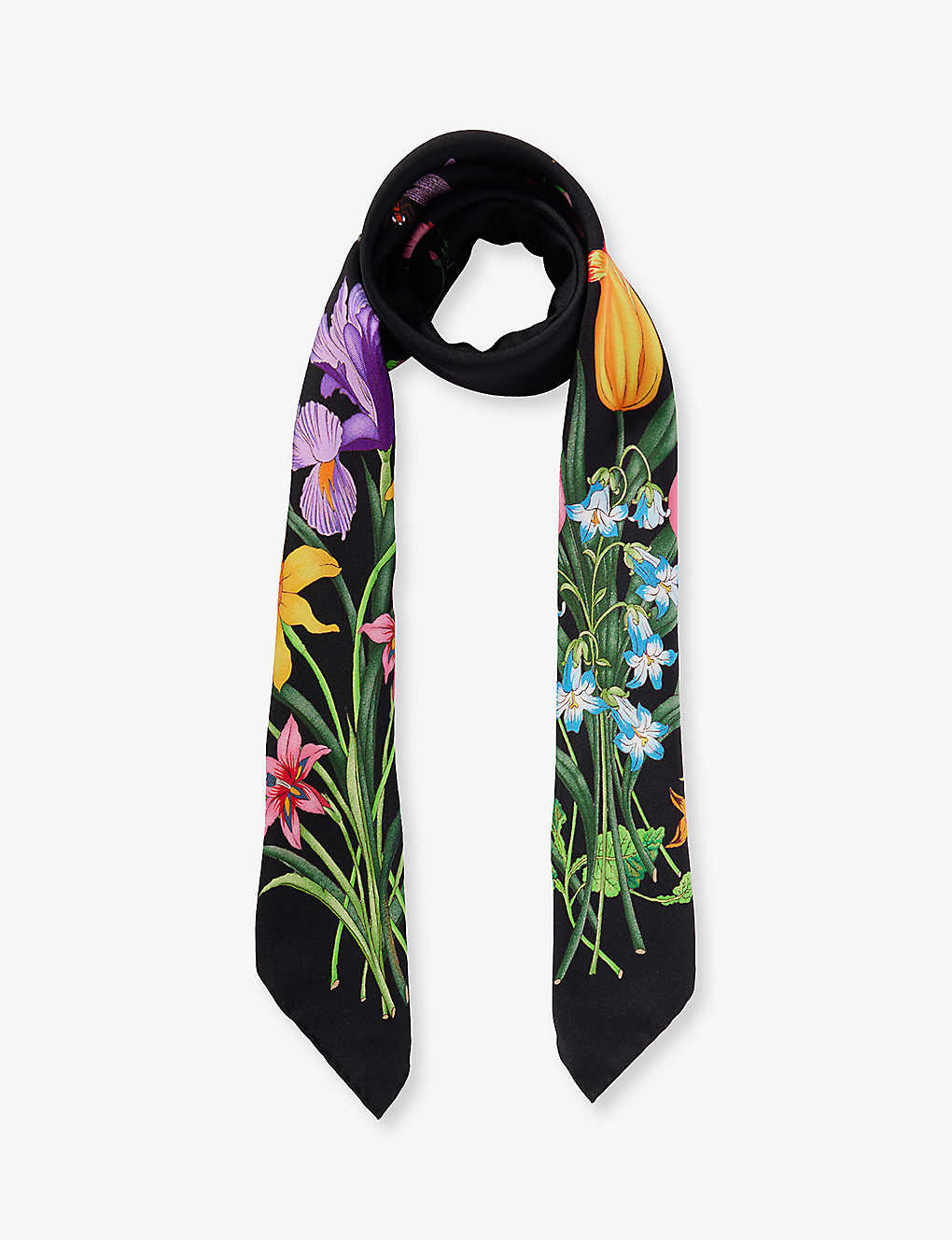 Gucci Womens Multi-coloured Fly Flora Graphic-print Silk Scarf In Black/multicolor