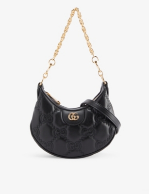 Shop Gucci Women's Black Matelassé Mini Leather Shoulder Bag
