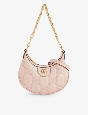 Gucci Womens Perfect Pink Matelassé Double G Leather Shoulder Bag