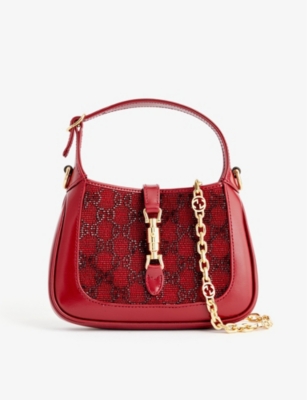 Gucci Jackie 1961 Small Beaded Leather Shoulder Bag in Red