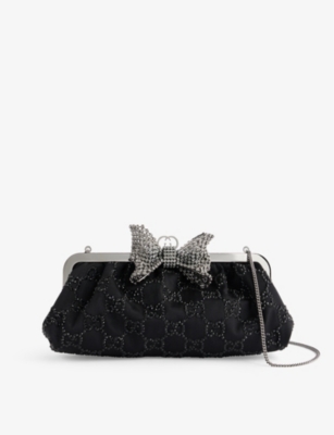 GUCCI BROADWAY CRYSTAL-EMBELLISHED SATIN CLUTCH