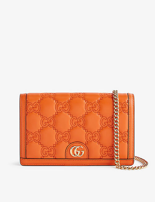 GUCCI: Matelassé monogram-embellished leather wallet-on-chain