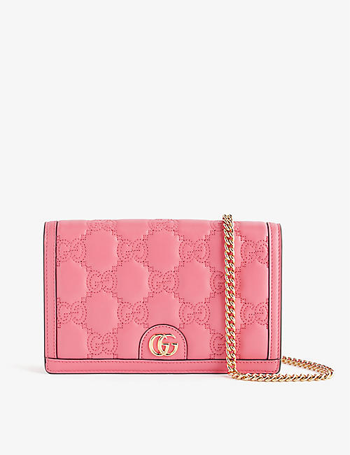 GUCCI: Matelassé monogram-embellished leather wallet-on-chain