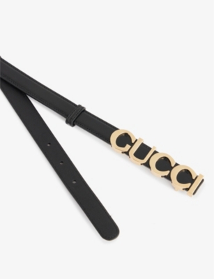 Shop Gucci Womens Black Branded-buckle Leather Belt