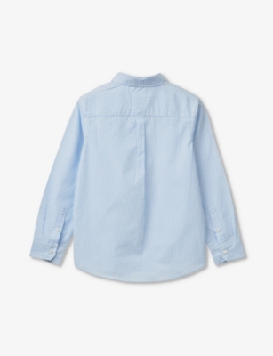 Shop Benetton Boys Pale Blue Stripe Kids Logo-embroidered Long-sleeve Stripe Cotton Shirt 6-14 Years