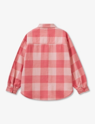 Shop Benetton Boys Pink Check Kids Check-pattern Long-sleeve Cotton Shirt 6-14 Years