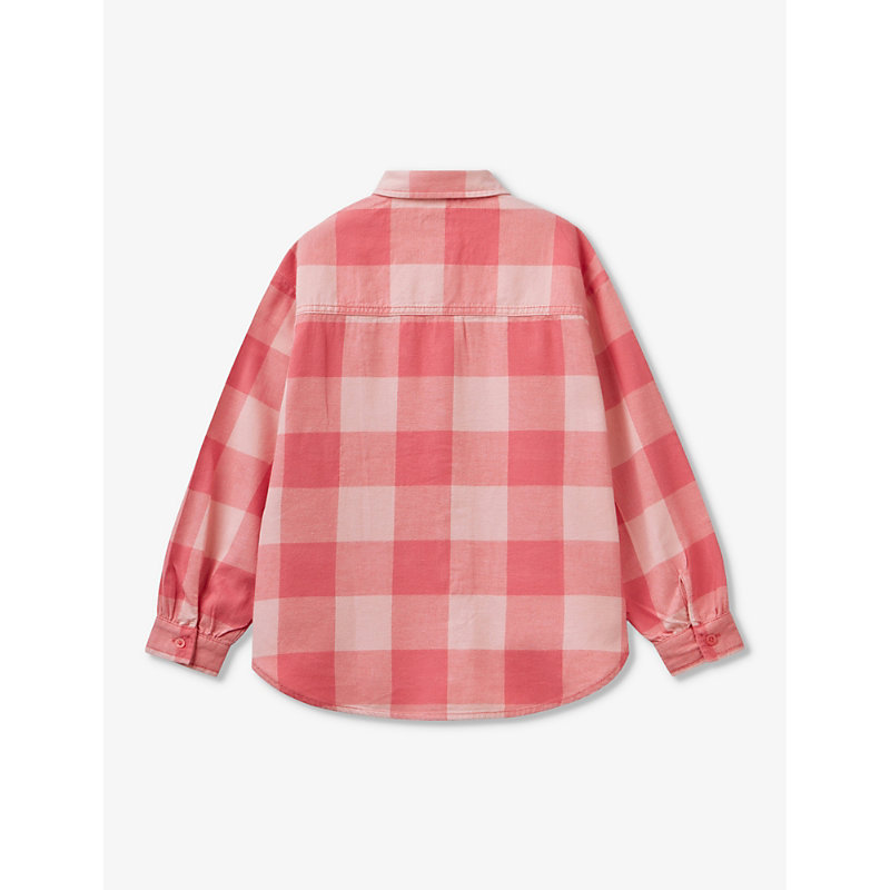 Shop Benetton Check-pattern Long-sleeve Cotton Shirt 6-14 Years In Pink Check
