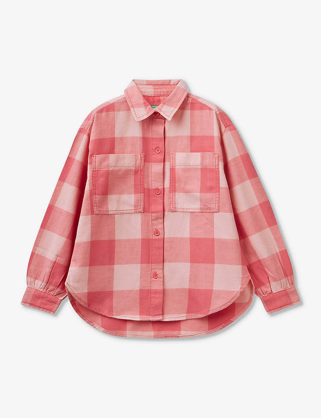 Benetton Boys Pink Check Kids Check-pattern Long-sleeve Cotton Shirt 6-14 Years