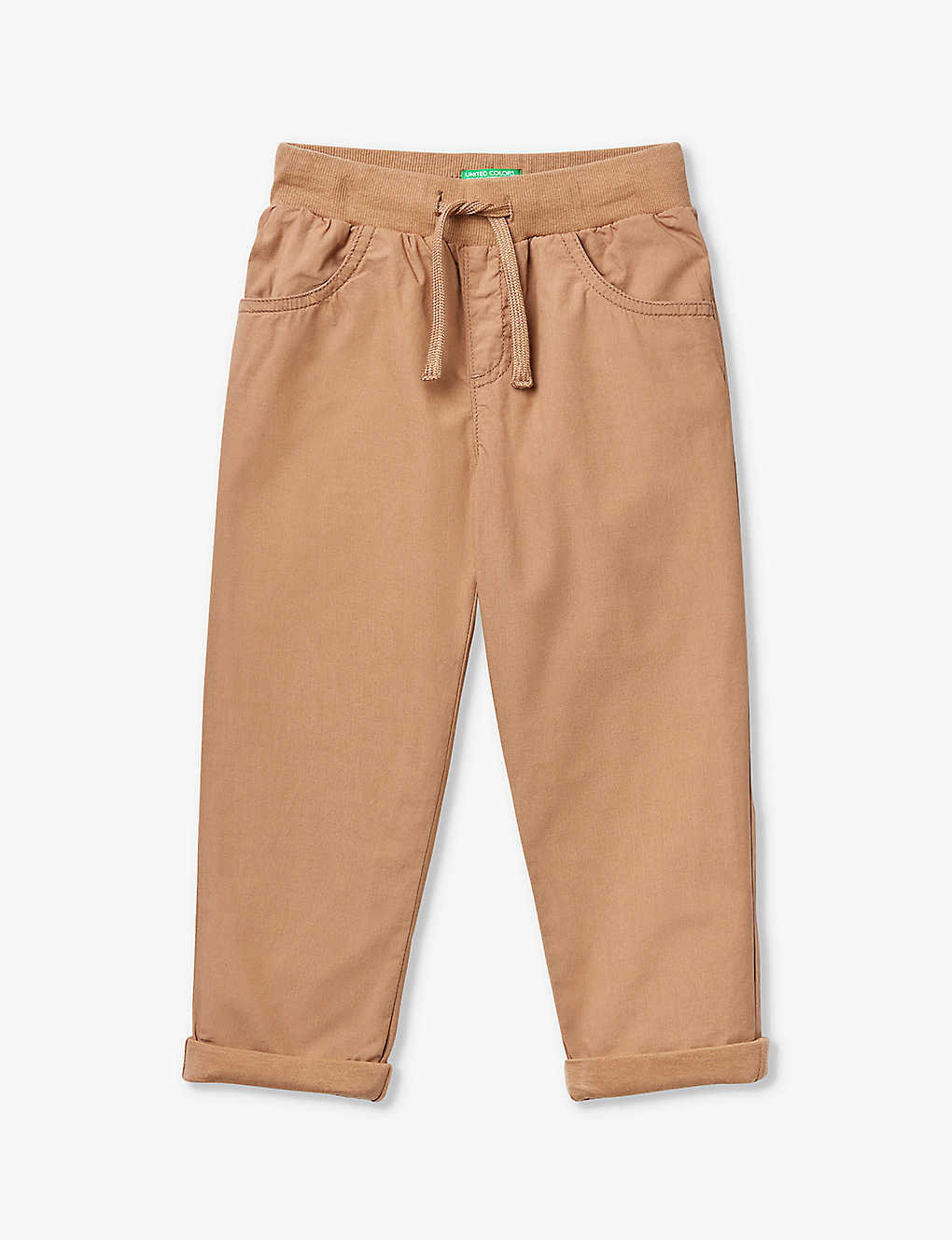 Benetton Kids' Logo-embroidered Straight-leg Cotton-poplin Trousers 18 Months - 6 Years In Sand Beige
